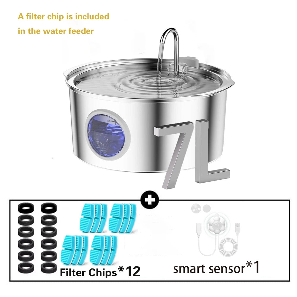 7L Stainless Steel Pet Water Fountain
