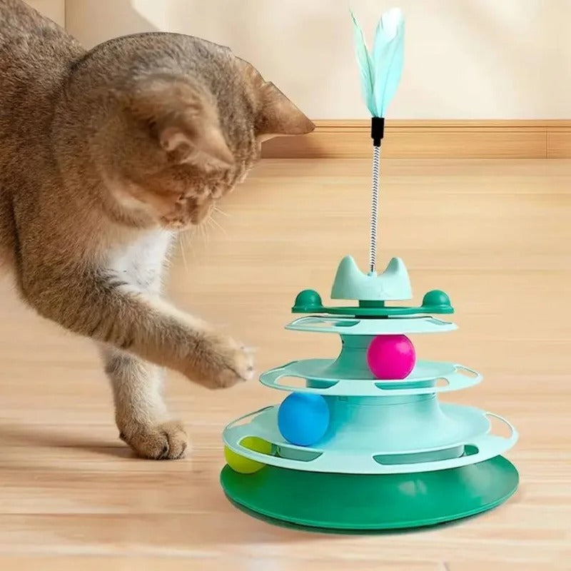 Interactive Cat Tower Track Toy with Feather