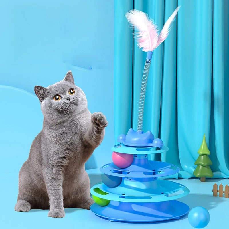 Interactive Cat Tower Track Toy with Feather