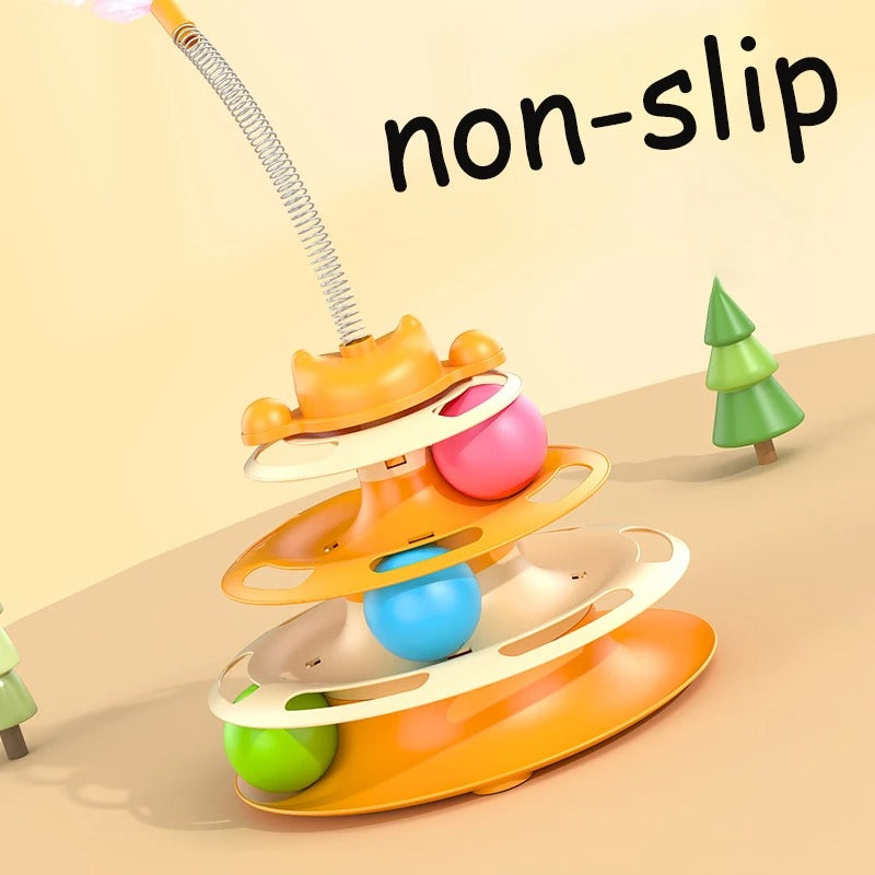 Interactive Cat Tower Track Toy with Feather