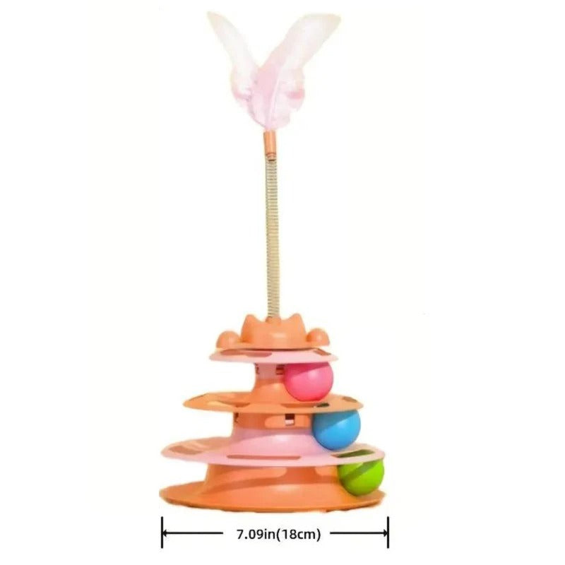 Interactive Cat Tower Track Toy with Feather
