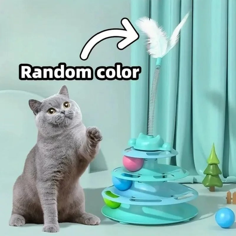 Interactive Cat Tower Track Toy with Feather