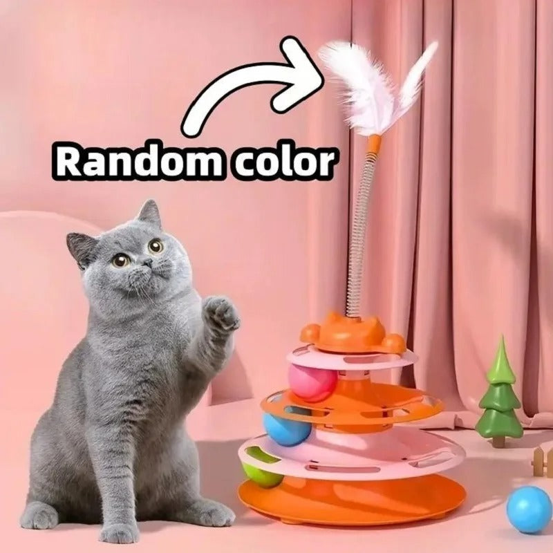 Interactive Cat Tower Track Toy with Feather